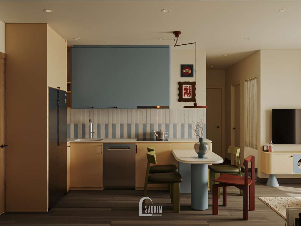 Thiết kế phòng bếp chung cư phong cách Eclectic dự án Vinhomes Smart City - Nghệ thuật sáng tạo được tuyển chọn cho không gian sống đậm chất riêng